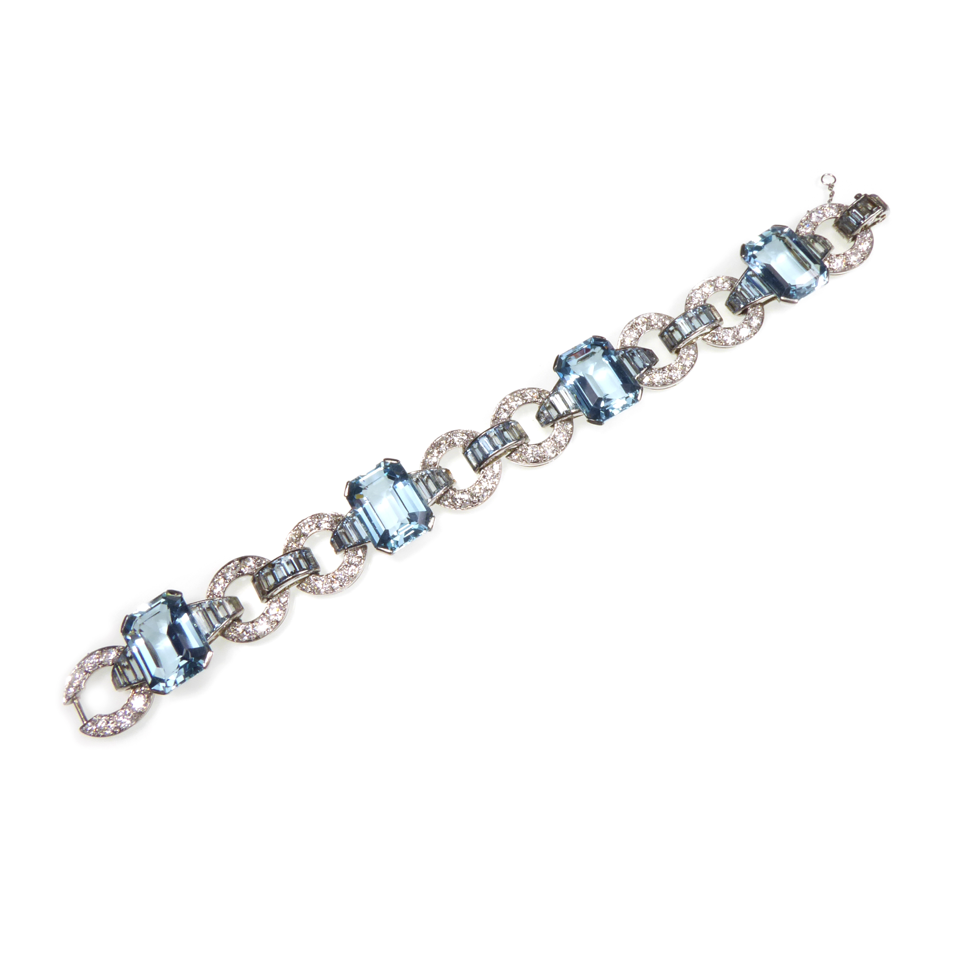 Art Deco aquamarine and diamond strap bracelet by Marzo, Paris c.1925,